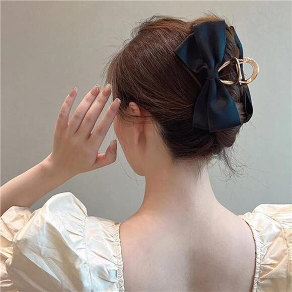 Black Satin Bow Claw Clip - Picture 3 of 8